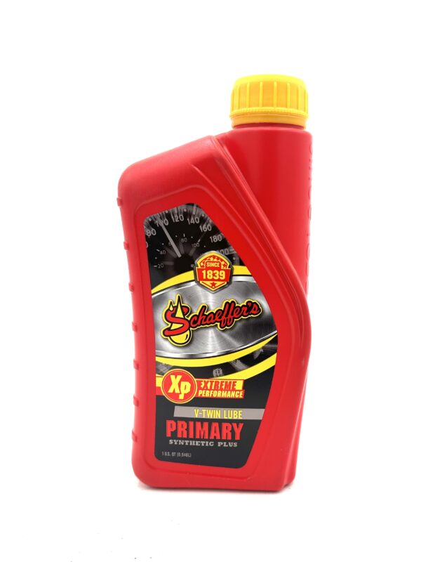 77 Cycles Schaeffer's Primary V-Twin Lube Synthetic Plus. Not for use in combined sump engine/ transmission motorcycles. For use in Harley-Davidson wet primary and primary/ transmission common applications found in Harley-Davidson Sportsters. 